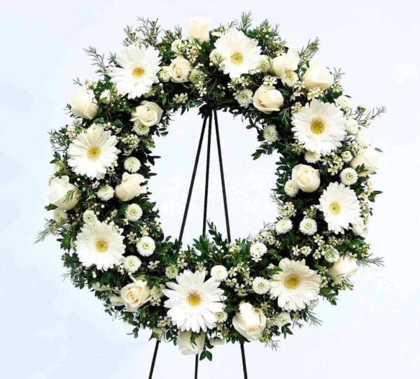 corona funebre verde y blanco camino de paz