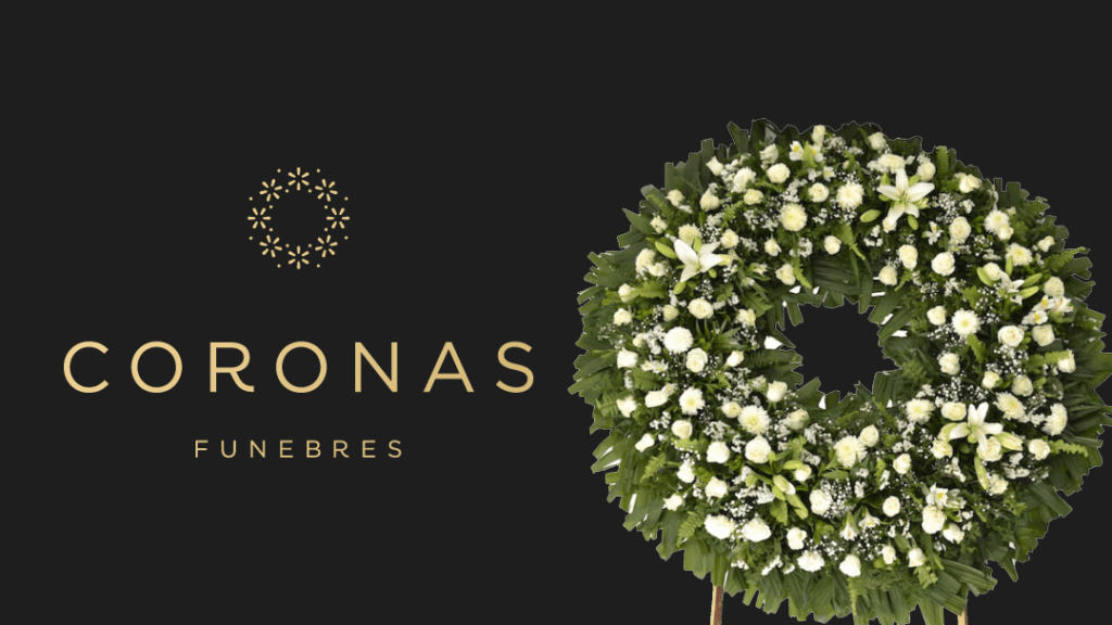 corona funebre con fondo negro y logo de coronas funebres