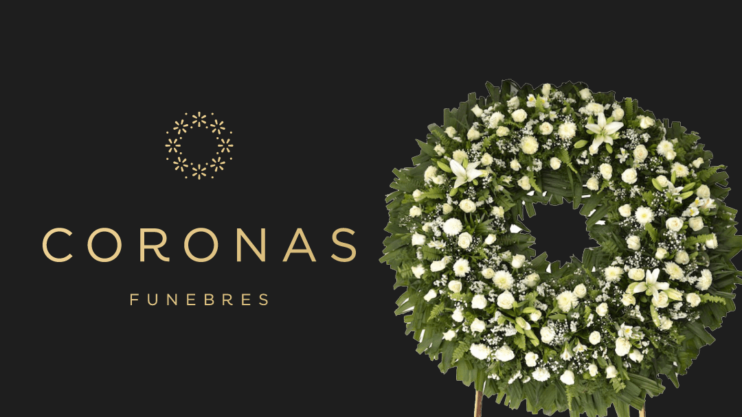 corona funebre con fondo negro y logo de coronas funebres