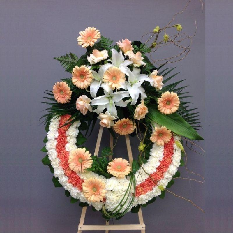Corona fúnebre rosa