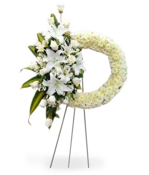 Corona Funeral Blanco de margaritas, rosas y liliums